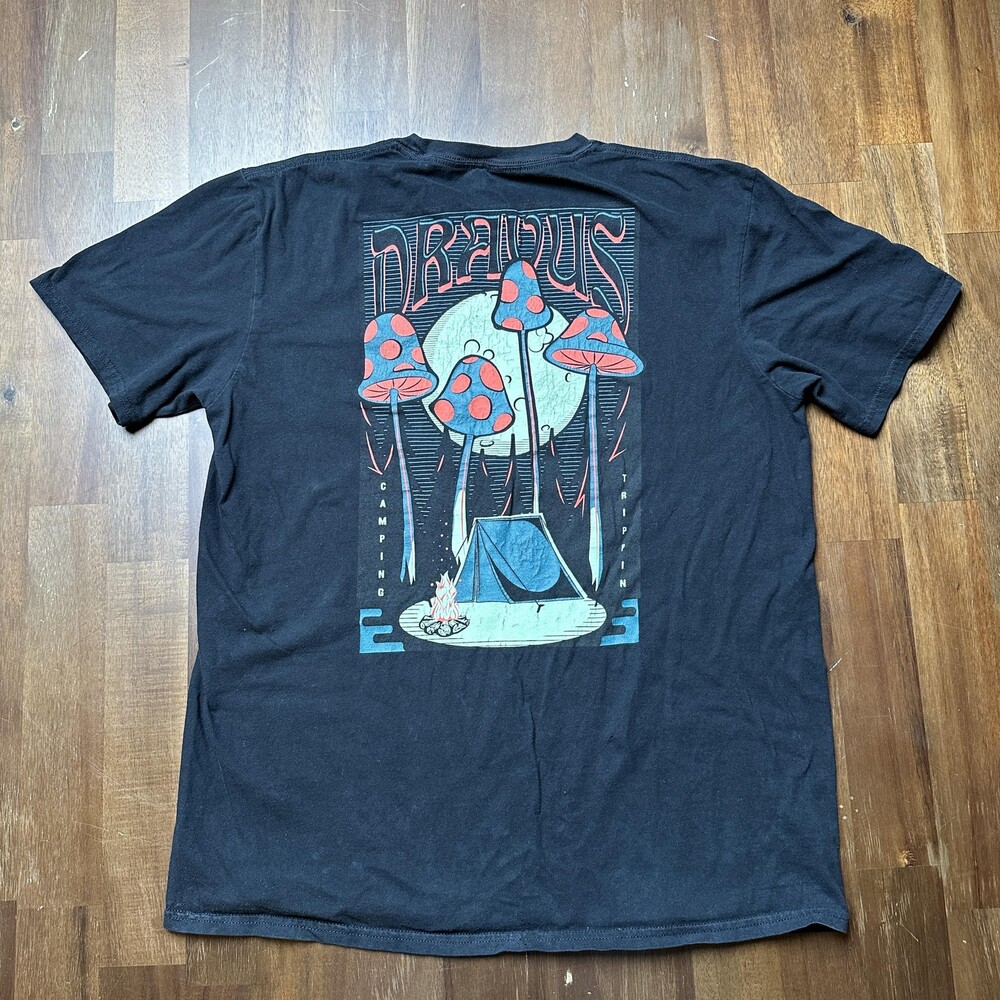 Dravus Shirt Mens Large Black Camping Trippin Mushroom Graphic Skate Streetwear